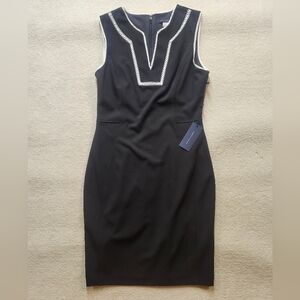 NWT Tommy Hilfiger Black Split V-Neck Sleeveless Dress White Detail Size 6